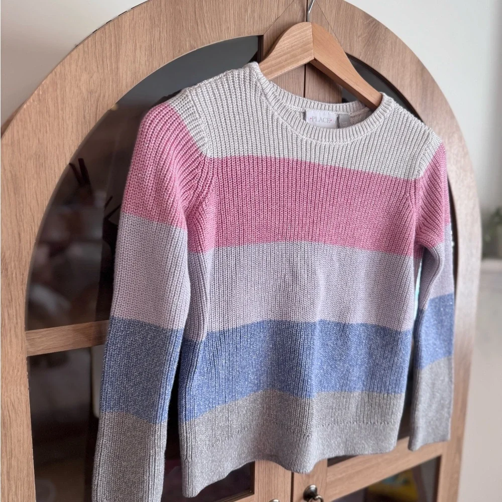 The Children’s Place Girls Pink & Blue Striped Sweater Size 7/8 Cozy Knit